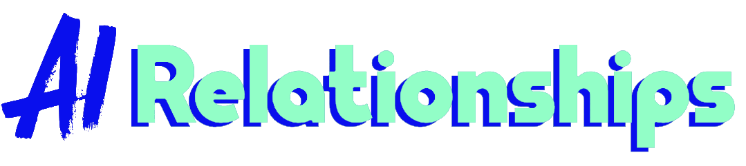 AI Relationships — brush-lettered AI in blue beside Relationships in mint with a blue offset shadow