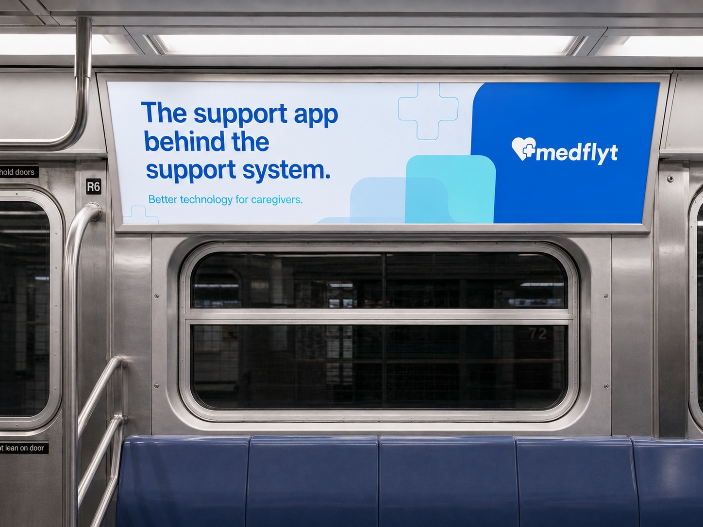Medflyt subway-car ad — The support app behind the support system. Better technology for caregivers.