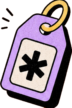 A purple brand tag with an asterisk