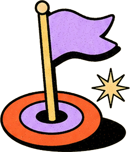 A purple flag planted on a target