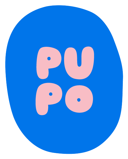 PU PO badge in a blue blob