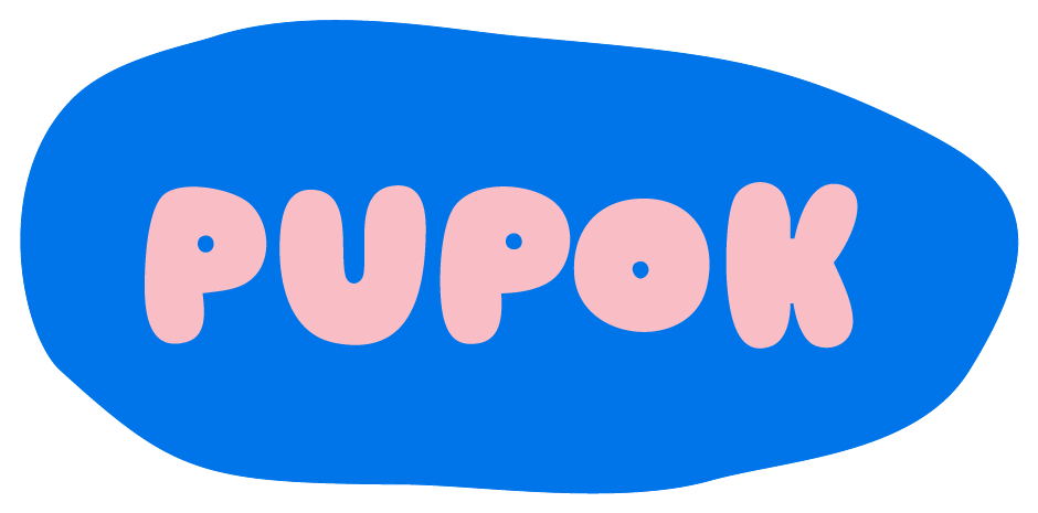 Pupok wordmark in a blue blob