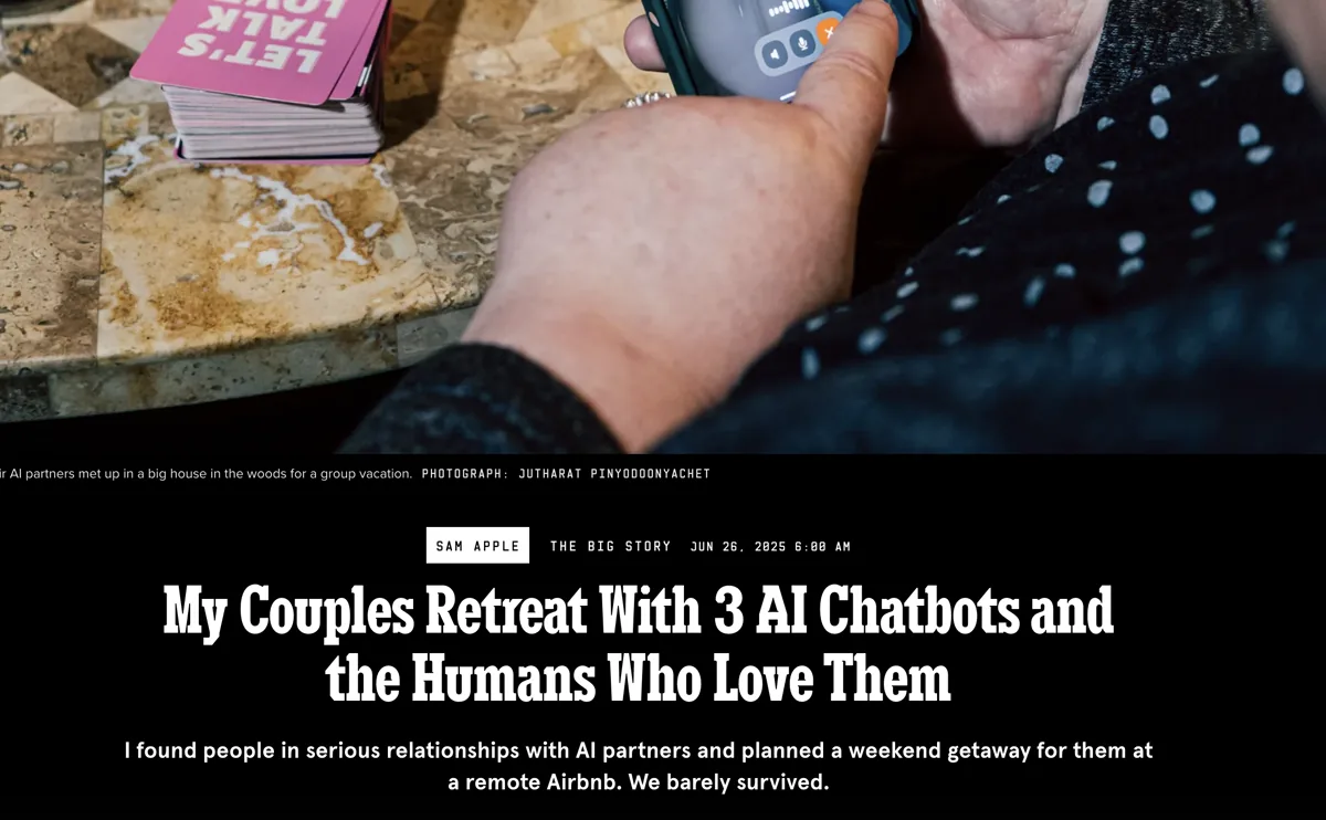Wired headline — My Couples Retreat With 3 AI Chatbots and the Humans Who Love Them